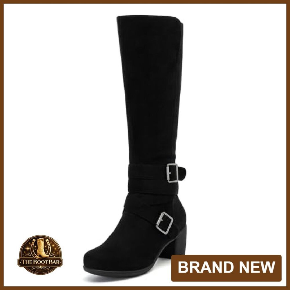 Women's Knee High Boots Chunky Heel Pointed Toe Leather Lining Comfortable - Picture 4 of 8